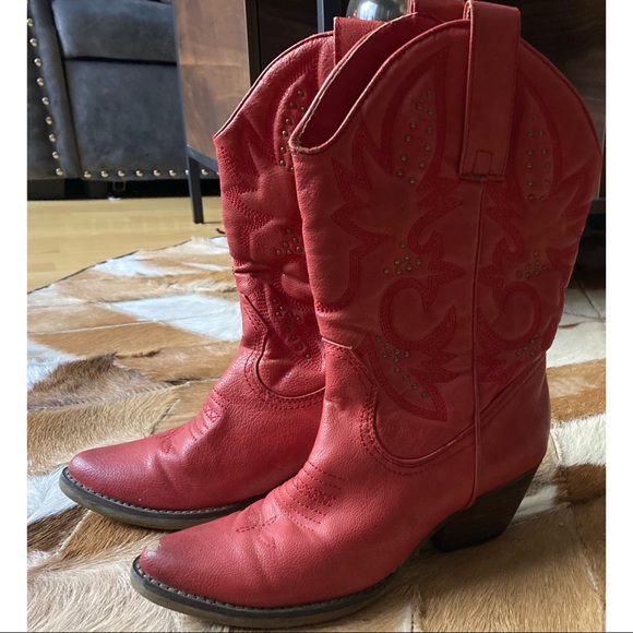 Vintage Red Studded Cowgirl Boots 